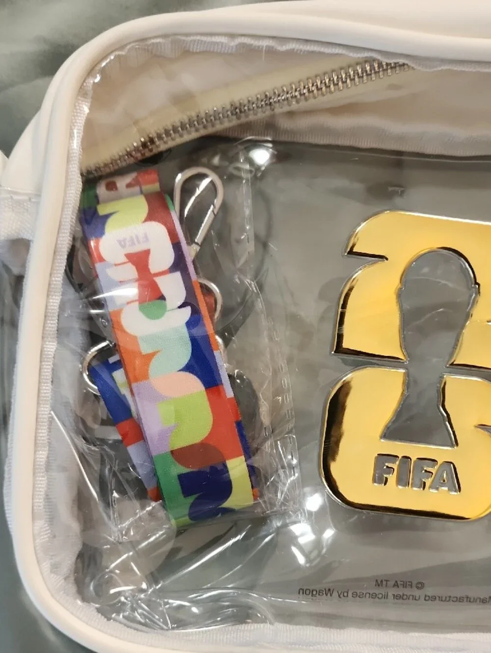 Clear White Adult Accessory Pouch with Colorful Strap - FIFA Accent